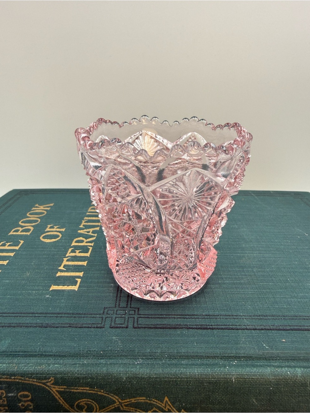 Vintage Pink Pressed Glass Toothpick Holder/ Matchstick Holder